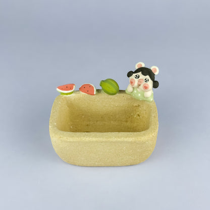 Handmade Unglazed Cute Piggy Character Succulent Pot