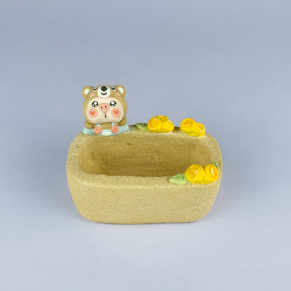 Handmade Unglazed Cute Piggy Character Succulent Pot