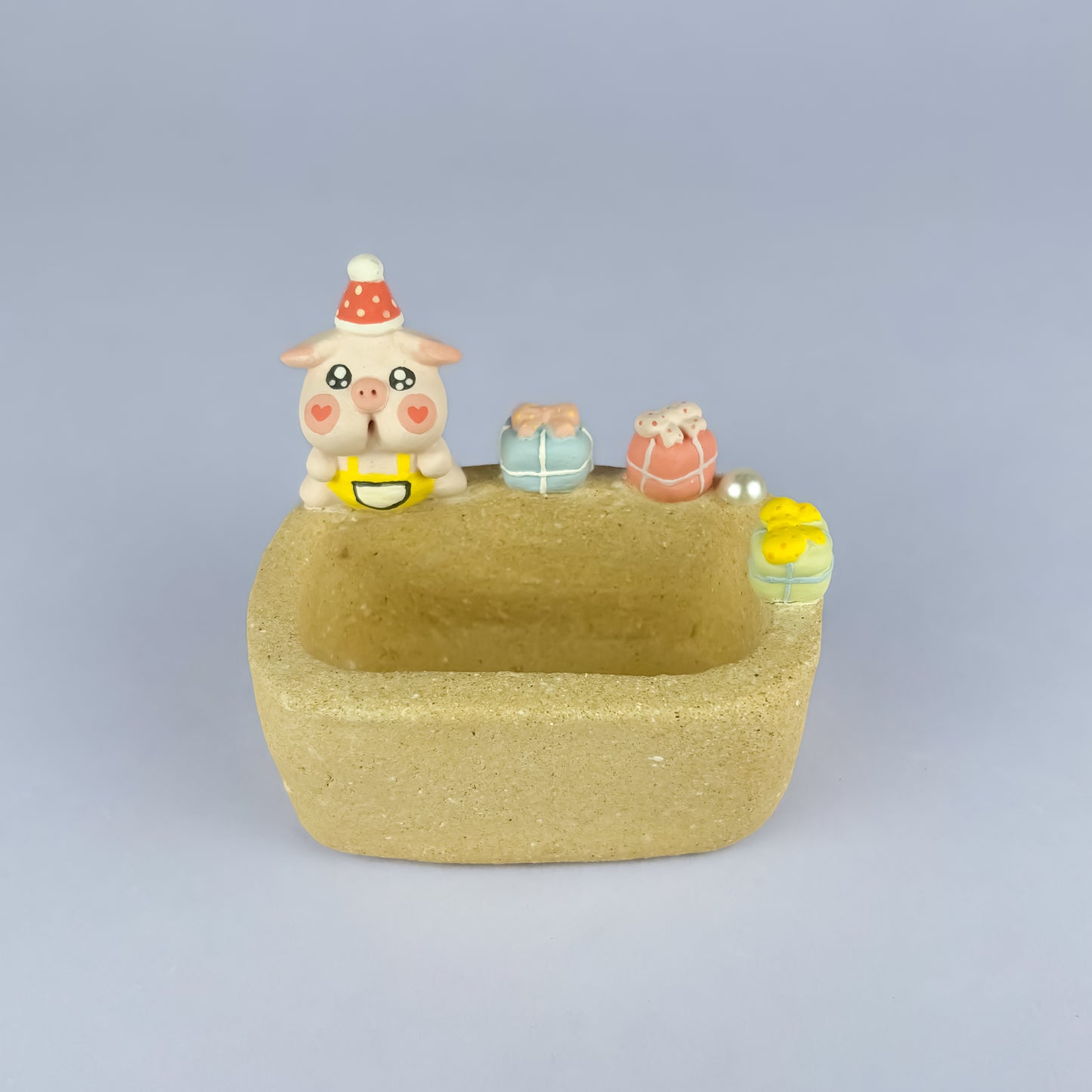Handmade Unglazed Cute Piggy Character Succulent Pot