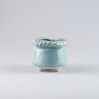 Ceramic Crackle-Glaze Pot – Twisted Wavy Rim