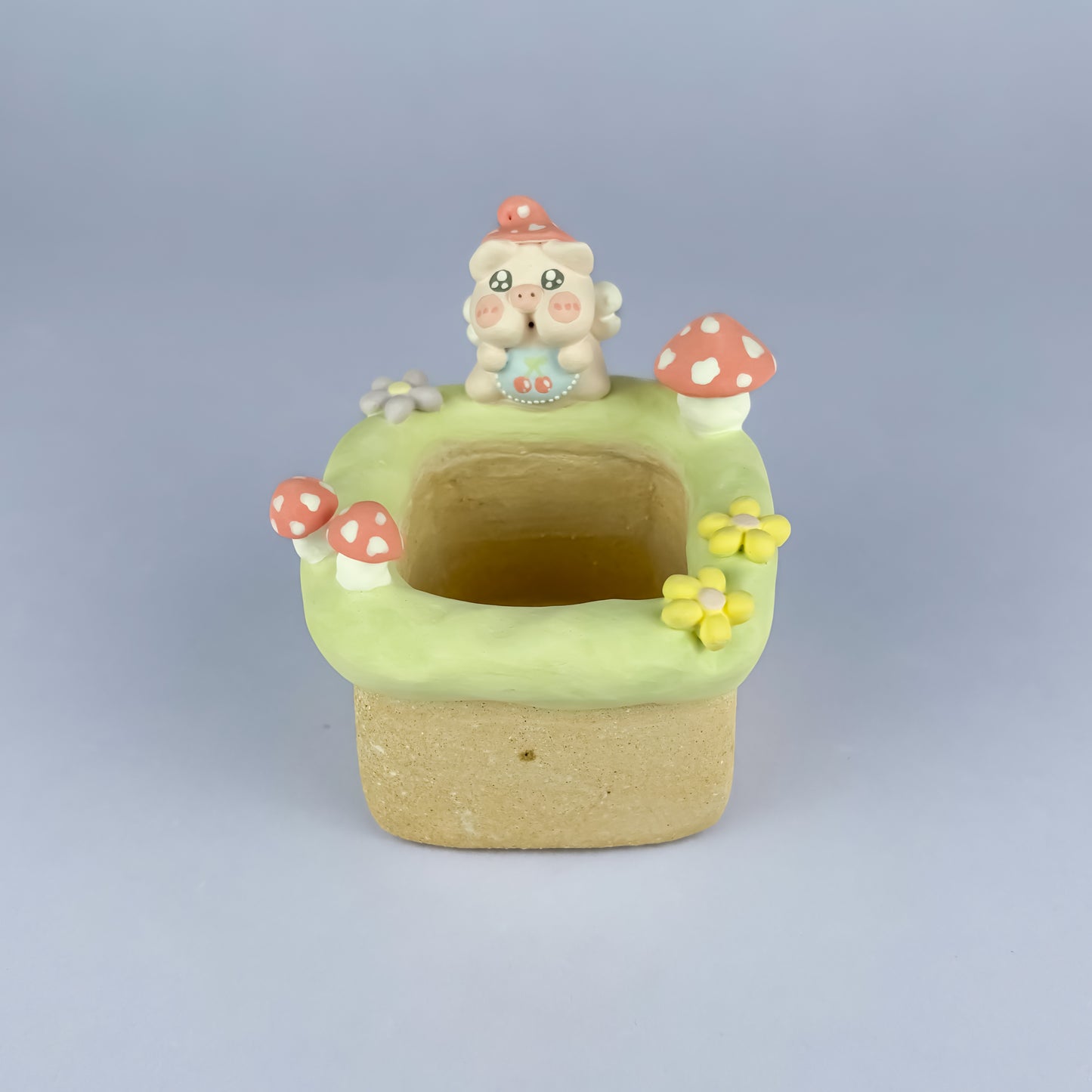 Handmade Unglazed Cute Piggy Character Succulent Pot
