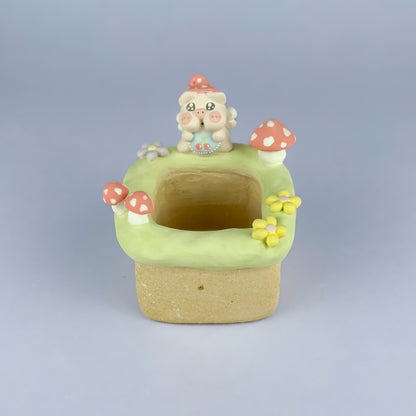 Handmade Unglazed Cute Piggy Character Succulent Pot